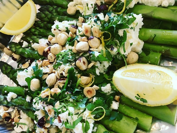 Asparagus Salad with Ricotta, Honey and Roast Hazelnuts