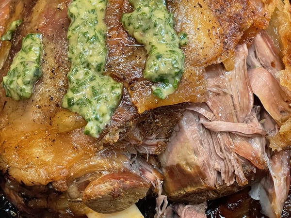 Slow Roasted Shoulder of Lamb with Sala Verde & Jus