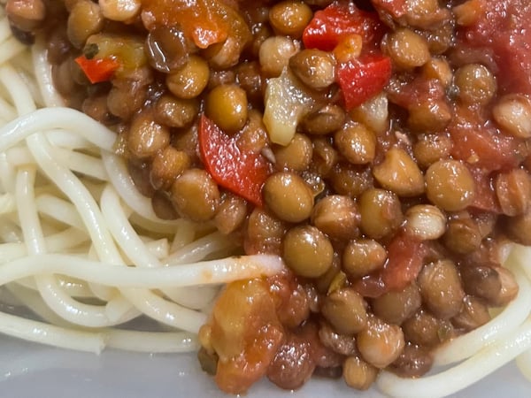 Lentil Bolognaise with Gluten Free Spaghetti