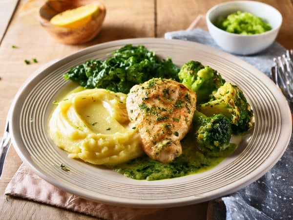 Lemon & Thyme Chicken, Salsa Verde Greens & Mash