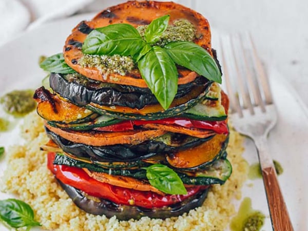 Roasted Mediterranean Vegetables with a Pesto sauce