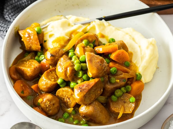 Curried Sausages with Mash Potatoes