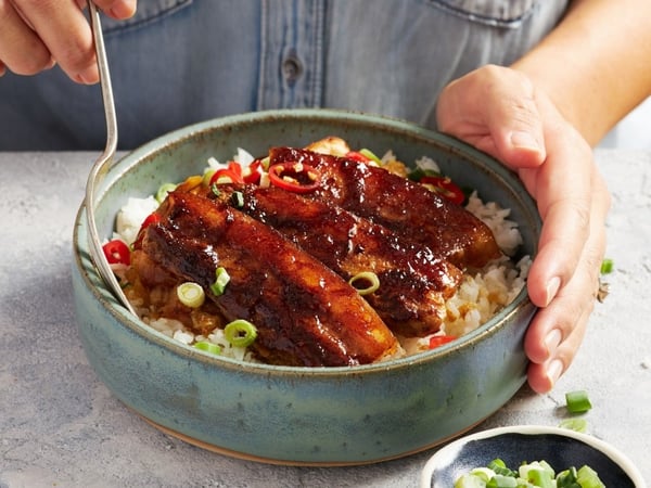 Sticky BBQ pork rice bowl