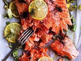 Slow-cooked ocean trout with fennel, lemon and shallots