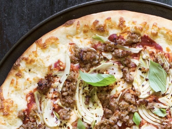 Pork and Fennel Sausage, Tomato, Mozzarella and Basil Pizza