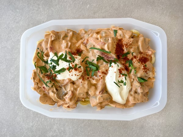 Mushroom stroganoff , parsley and Fettuccini