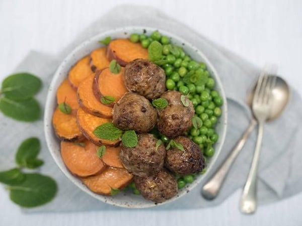 Greek Meatballs, Sweet Potato, Mint and Peas | High Protein