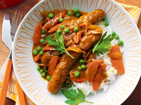 CURRIED VEGETARIAN SAUSAGES