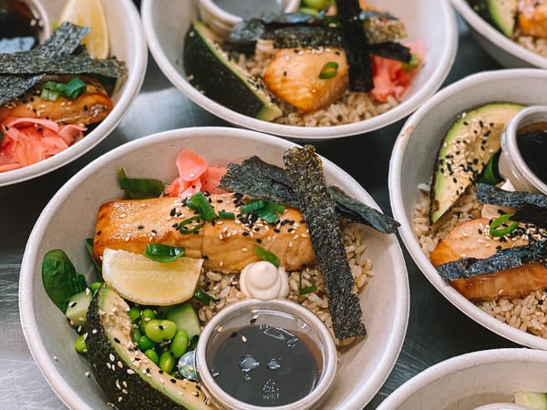 Teriyaki salmon sushi bowl