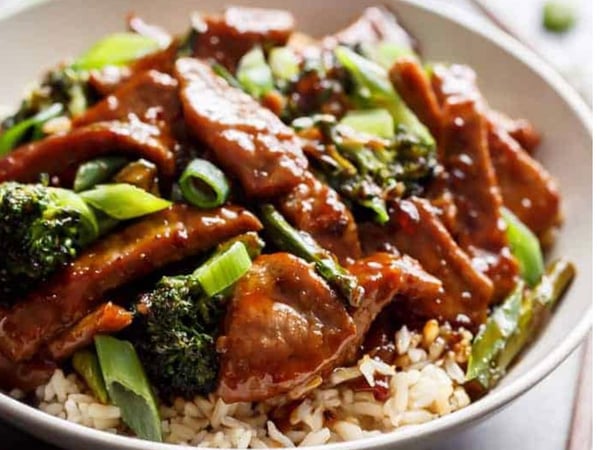 Mongolian Beef and Broccoli on Steamed Rice