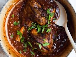 Slow cooked lamb shanks in red wine