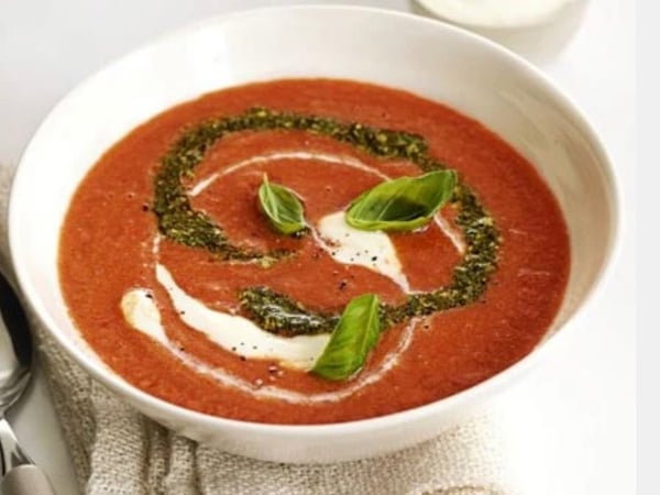 Creamy Tomato Soup with Basil Pesto