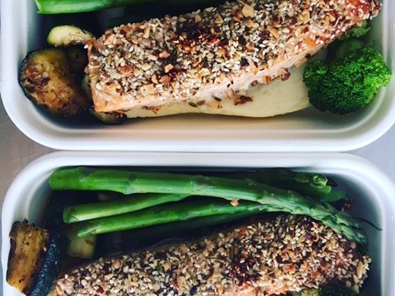 Dukkah crusted salmon fillet with greens & mash potato