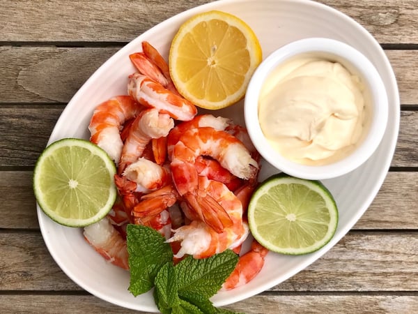 Unpeeled King Prawns with Marie Rose  Sauce