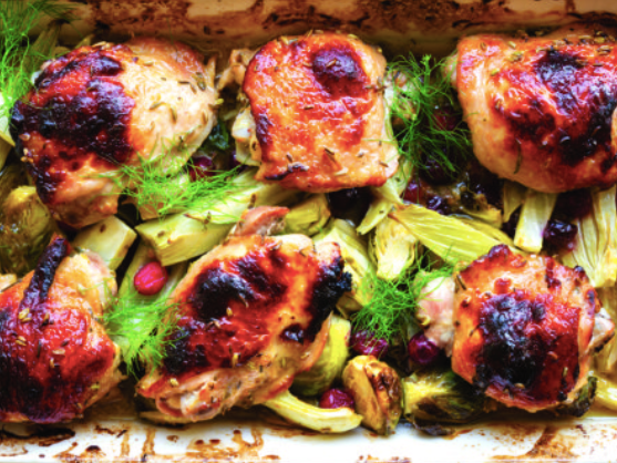 Roast Chicken Pieces with Fennel, White wine & Cranberries