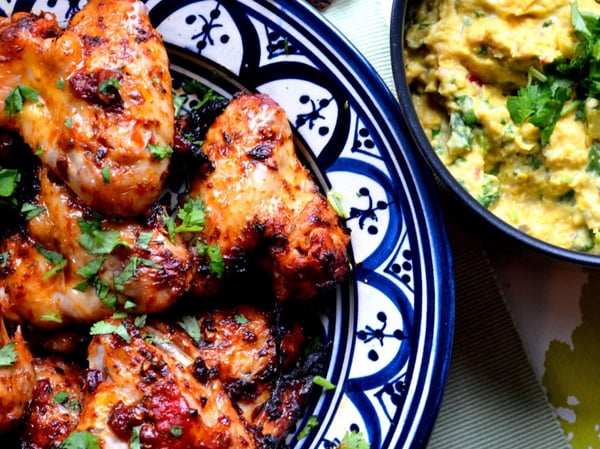 Mexican Chipotle Chicken Wings with Creamed corn dip