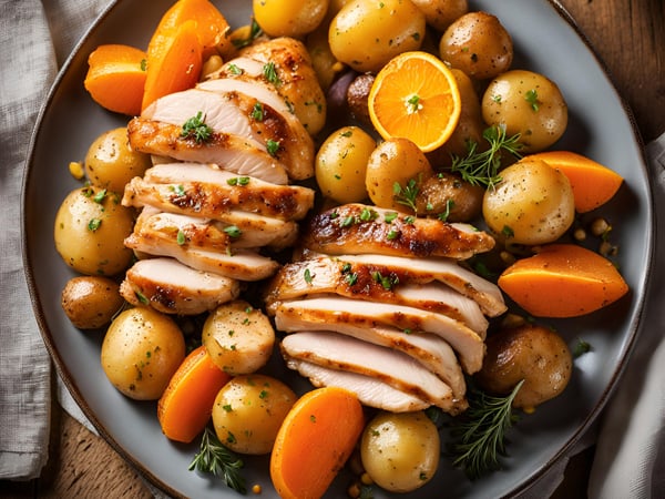 Garlic and Herb Chicken with Roasted Potatoes and Carrots