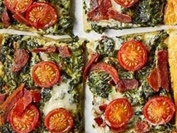 Spinach, Pesto, Tomato and Mozzarella Tart