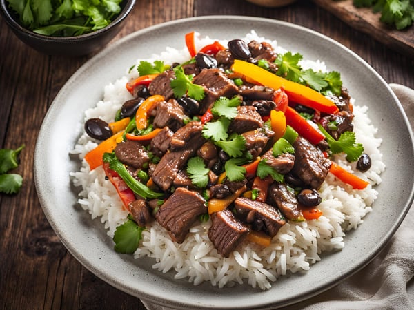 Beef and Black Bean Stir-Fry with Rice