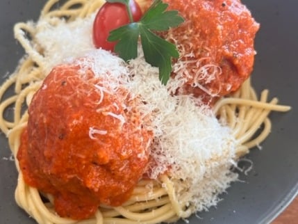 Porcupine Beef Balls in rich tomato sauce