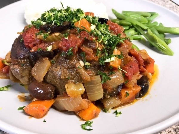 Osso Buco with Tomatoes, Olives and Gremolata