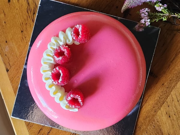 Raspberry & White Chocolate Mousse Cake