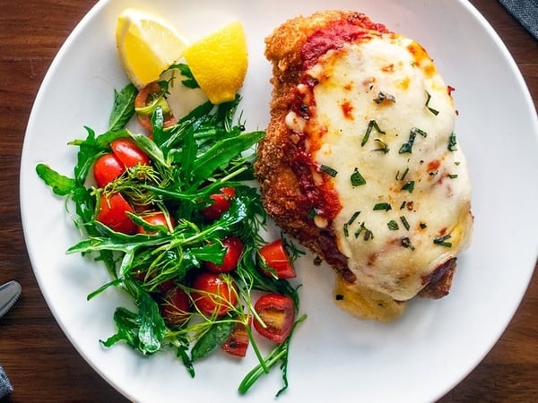 Chicken Parma with Rosemary Chat Potatoes & Seasonal Greens