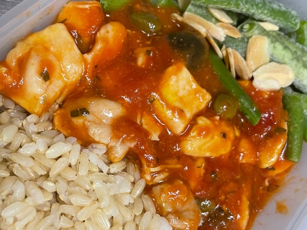 Chicken Cacciatore w/Brown Rice, Beans & Toasted Almonds