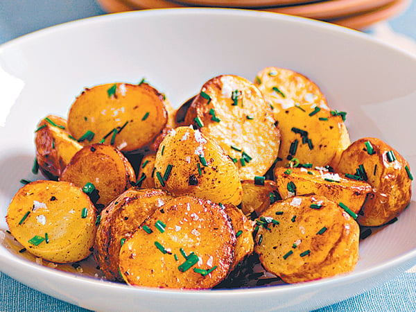 Slow Roasted Chat Potatoes in duck fat