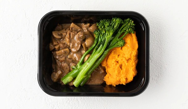 Beef Stroganoff with Mashed Sweet Potato & Broccolini