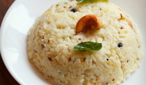 Venn Pongal (South Indian risotto style rice and lentils ) with curd chilli