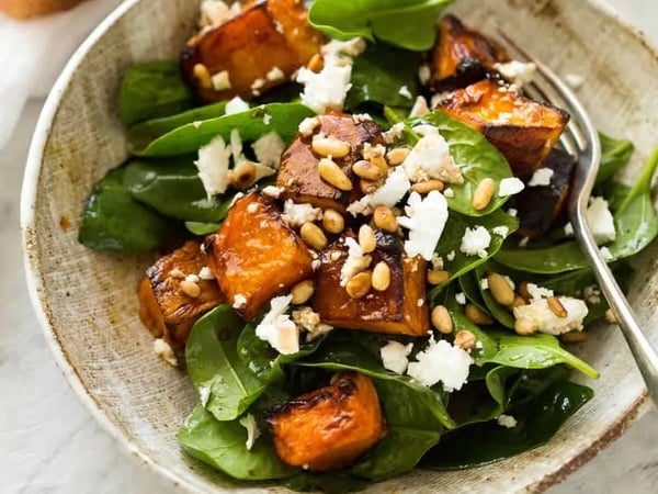 Roast Sweet potato, Almond and Feta Salad