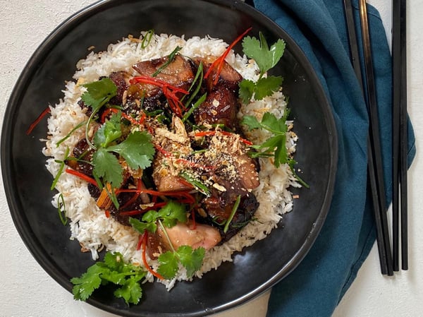 Sticky Pork Hock with Chilli Vinegar and Asian Greens