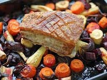 Crispy Pork Belly with Roasted Vegetables