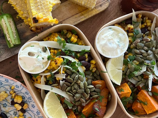 Barbecued Corn & Roasted Butternut Pumpkin, Black Beans & Jalapeno Sour Cream