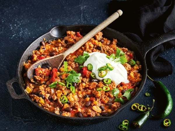 Vegie filled Pork Chili served with Quinoa