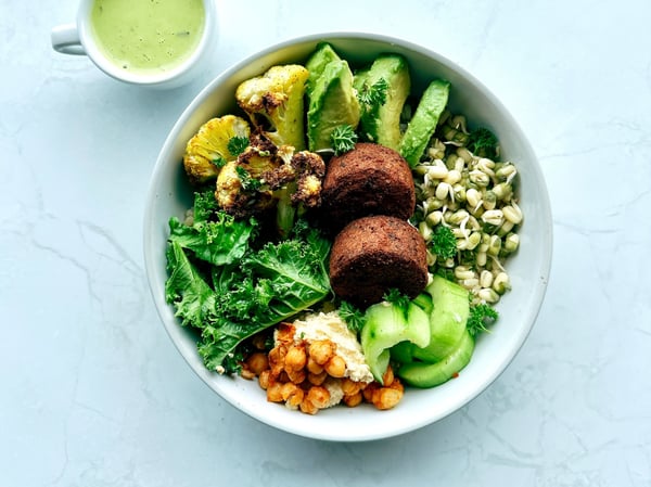 Nourish Bowl with Green Goddess dressing & falafel