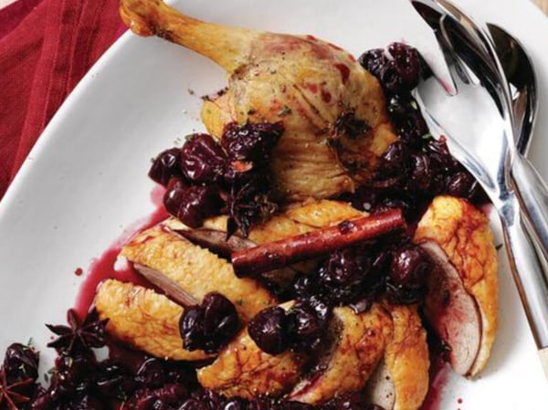 Christmas Confit Duck Leg with Spiced Cherry and Bourbon Sauce