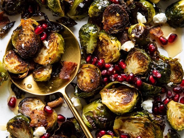 Roast Brussel Sprouts with Orange Zest, Pomegranate  and Honey