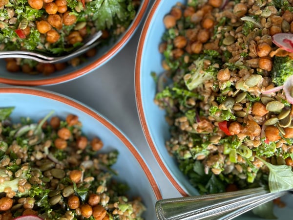 Broccoli Slaw, Raw Broccoli, Barley, Spanish Onion, Lemon Yoghurt Mayo, Pinenuts