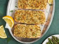 Baked salmon with mustard crumbed topping