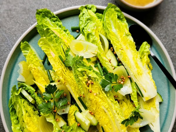 COS LETTUCE SALAD WITH HERB & MUSTARD DRESSING