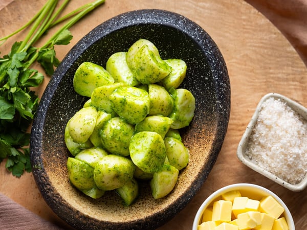 Steamed Cocktail Potatoes w/ Garlic & Herb Butter