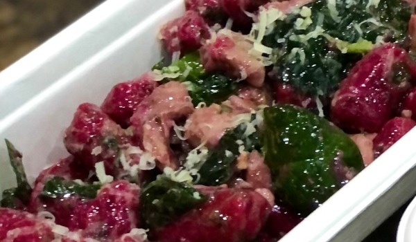 Beetroot Gnocchi with Pesto Chicken & Spinach