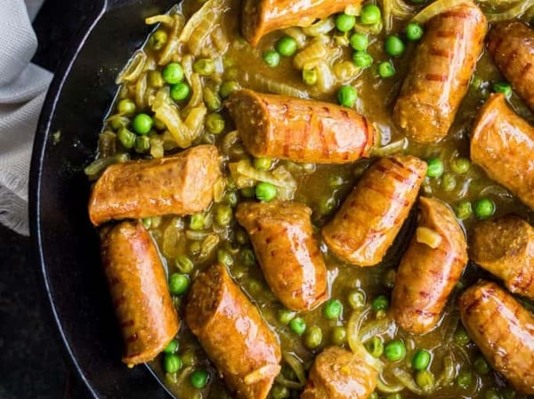 Curried Sausages with Mashed Potato