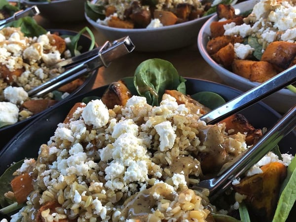 Roast Pumpkin, Silverbeet, Caramelised Onion & Feta Salad