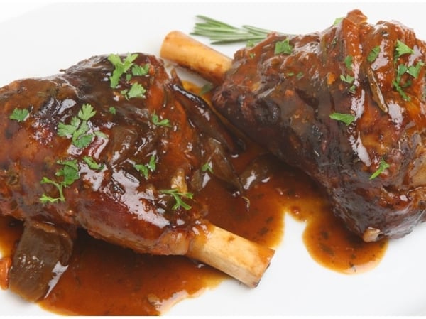 Slow cooked lamb shank in red wine