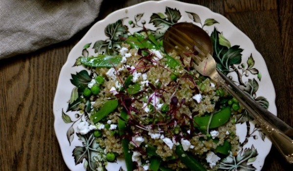 Peas and mint with quinoa, feta and almonds