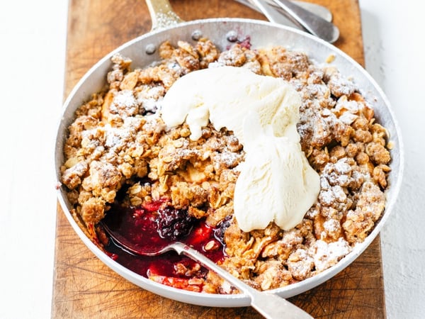 Apple & Raspberry Coconut Crumble w/ dollop cream