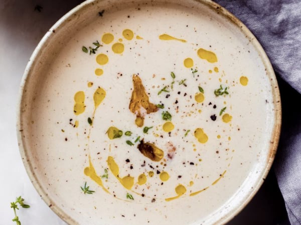 Cauliflower Soup with Macadamia Parmesan